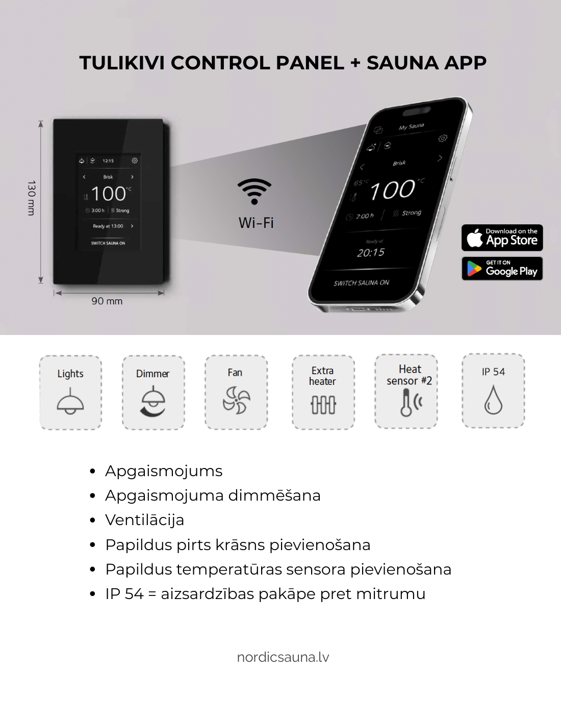 Tulikivi vadības pults un sauna app