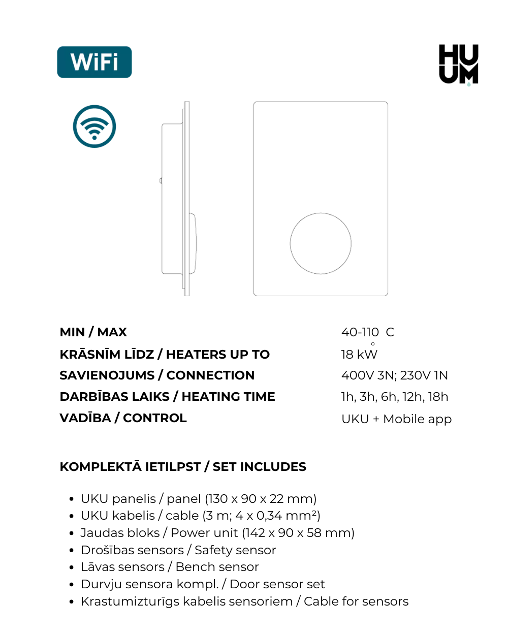 HUUM saunas vadības pults UKU wifi tehniskā lapa