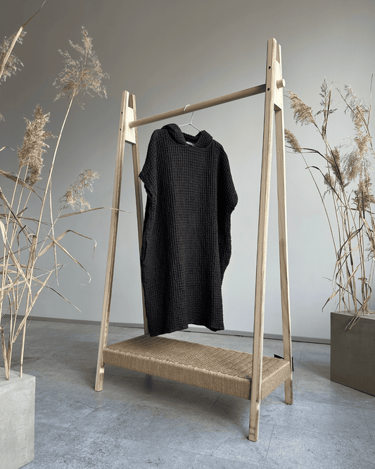 Poncho with linen | black