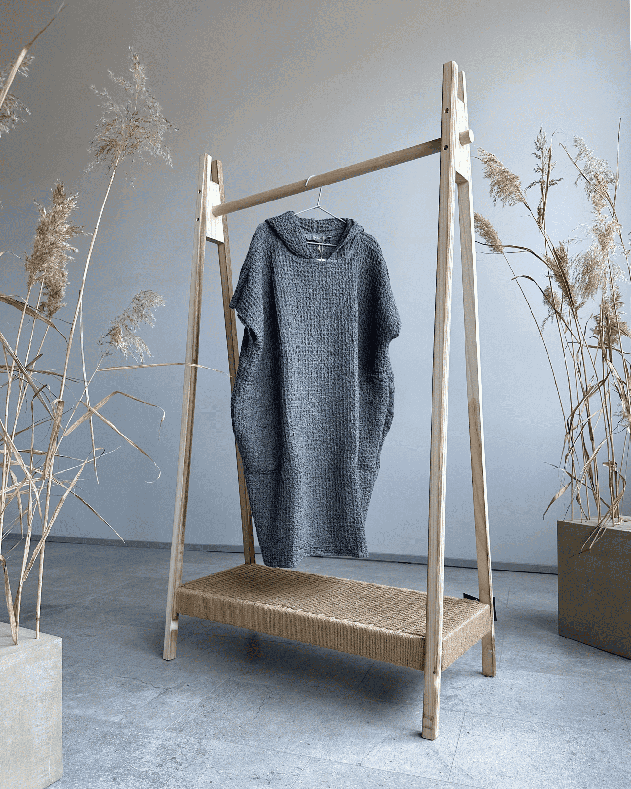 Poncho with linen | blue