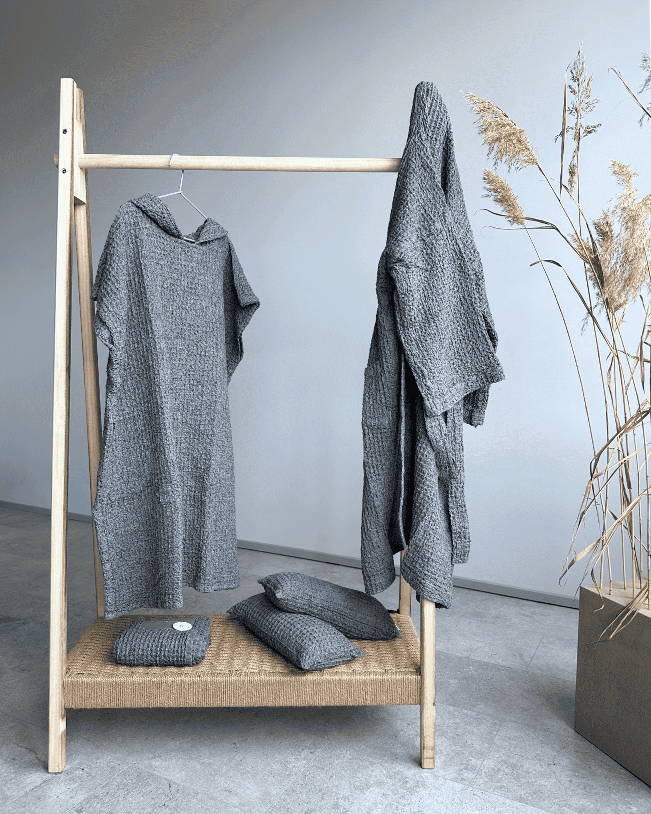 Poncho with linen | blue