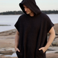 Poncho with linen | black