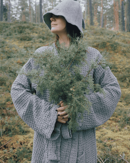Bathrobe with linen | grey