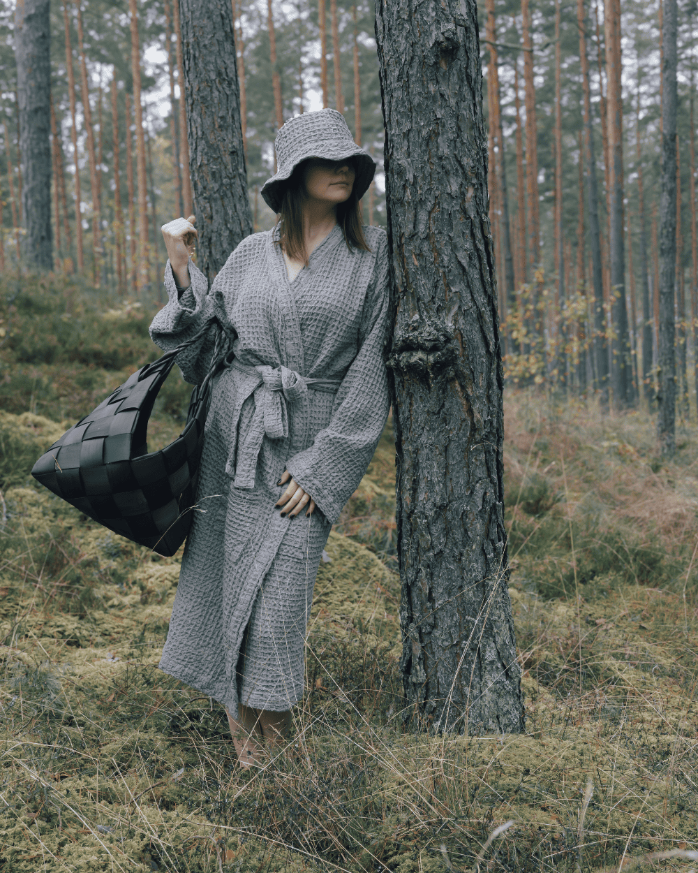 Bathrobe with linen | grey