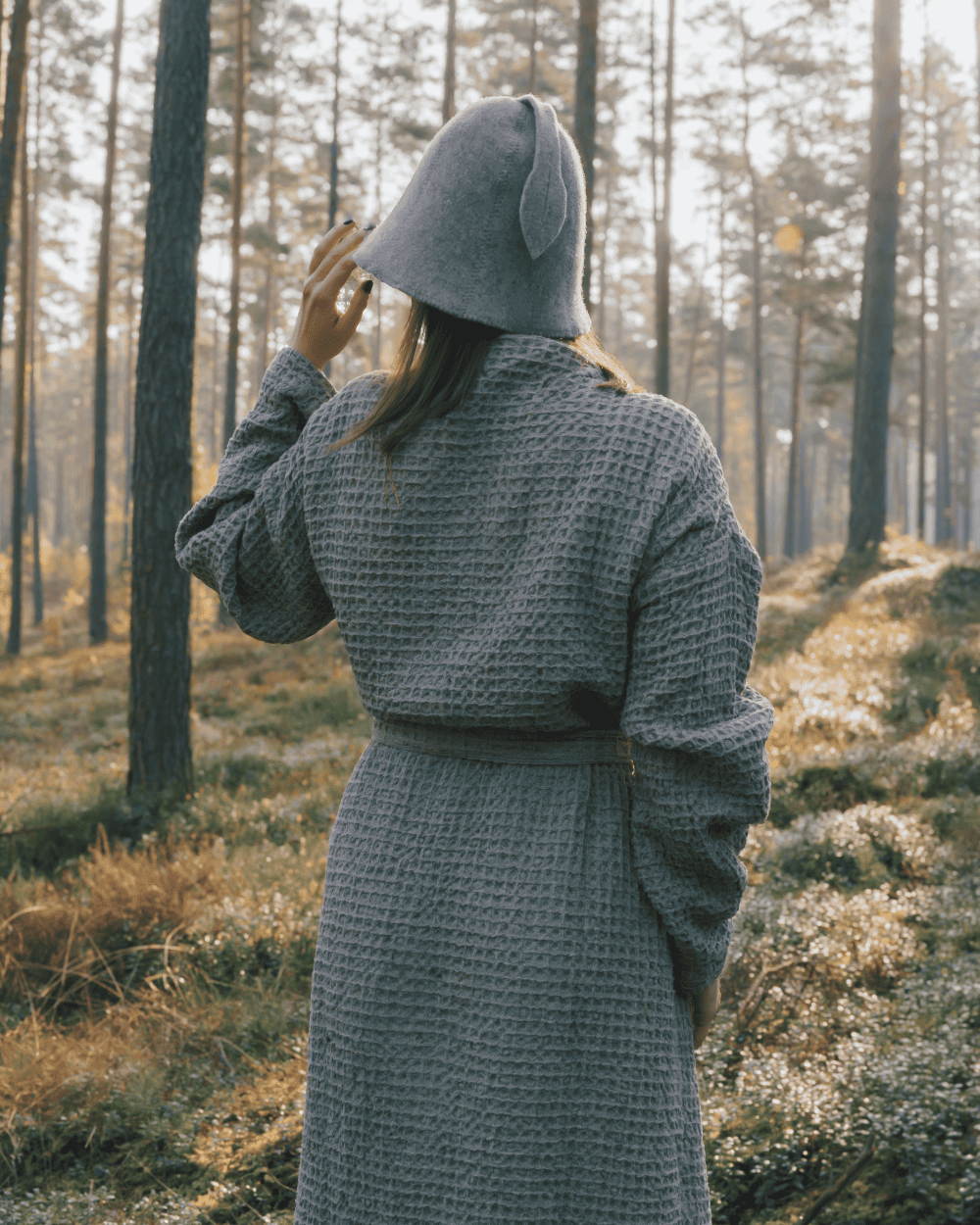 Bathrobe with linen | grey