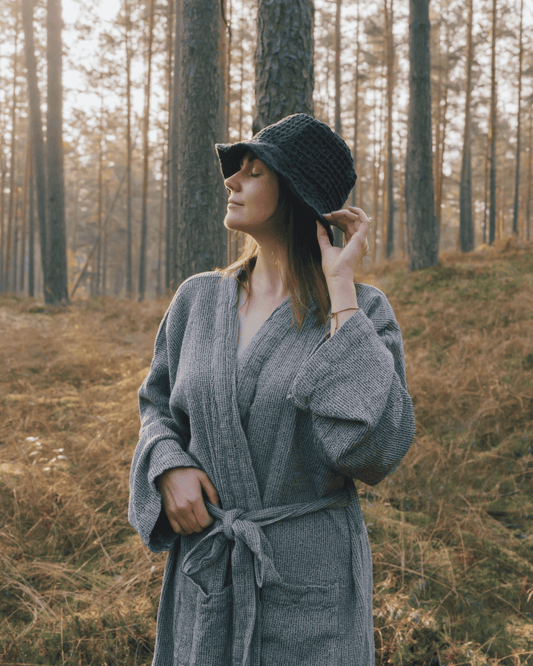 Sauna hat with linen | black